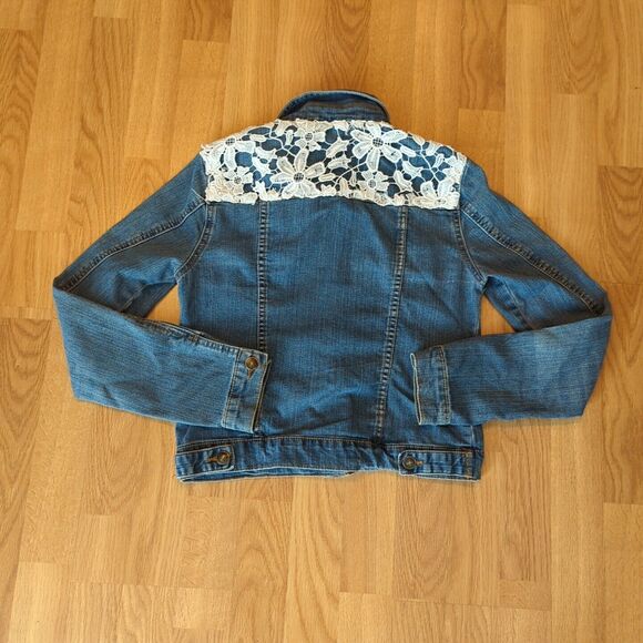 Delia’s Denim Jean Jacket Womens Small Y2K Crochet Flowers Floral - Picture 6 of 7
